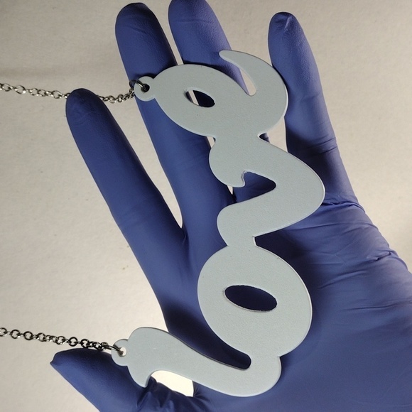 Women's Stunning Polished Silver tone White " LOVE " Design Long Necklace, 34-in - Picture 4 of 6